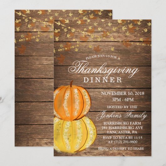 Thanksgiving Diner Herfst Pompoen Invitation Kaart (Voorkant / Achterkant)
