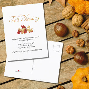 Thanksgiving Diner Herfst Rustiek Goud Rood Blader Uitnodiging Briefkaart
