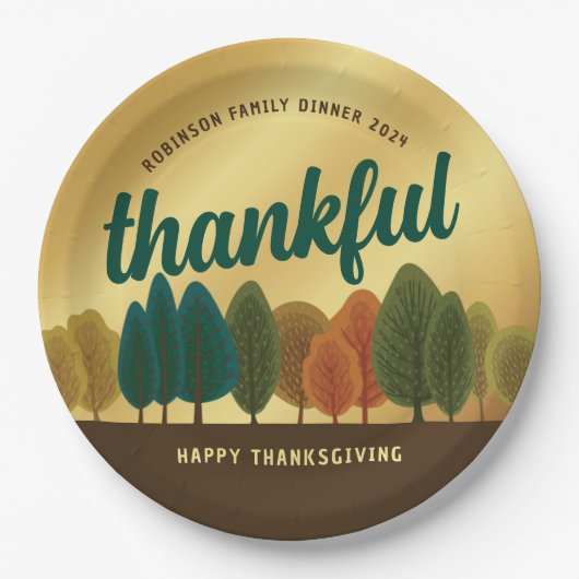 Thanksgiving Diner Herfstbomen Goud Papier bord (Voorkant)