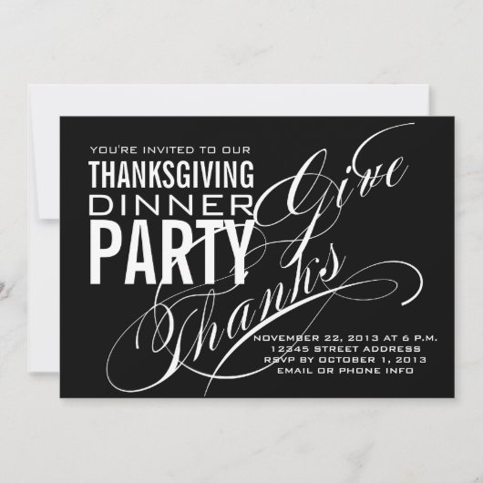 Thanksgiving DINER INVITATIE | ZWARTE Kaart (Voorkant)