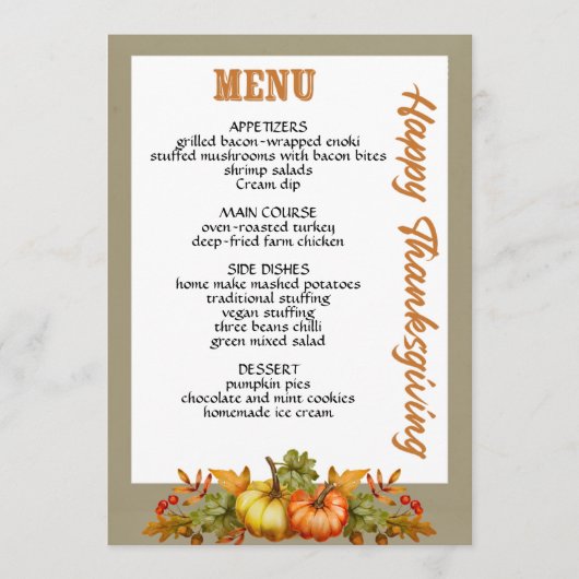 Thanksgiving diner menu stijl 08.retro herfst (Voorkant)
