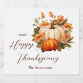 Thanksgiving Diner Pompoen Bloem Schrift Wit Sparkling Wijnetiket (Enkel label)