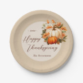 Thanksgiving Diner Pompoen Bloemen Script Beige Papieren Bordje (Voorkant)