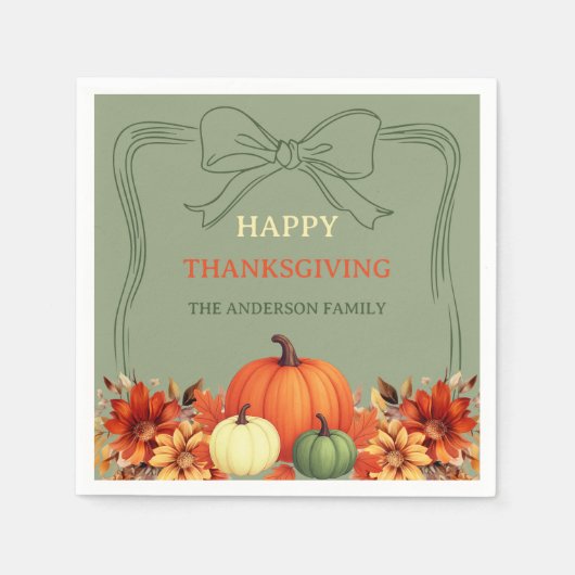 Thanksgiving Diner Pompoen boog gedempt mos groen Servet (Voorkant)