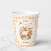Thanksgiving Diner Pompoen Gingham Pastel Sinaasap Papieren Bekers (Achterkant)