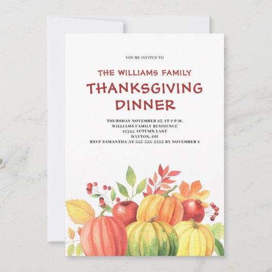 Thanksgiving Diner Pompoen Herfstblad Kaart (Voorkant)