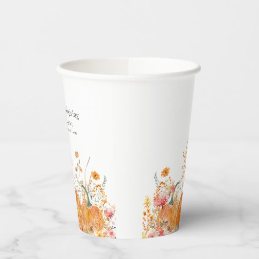 Thanksgiving Diner Pompoen Wildflower Modern Papieren Bekers (Links)