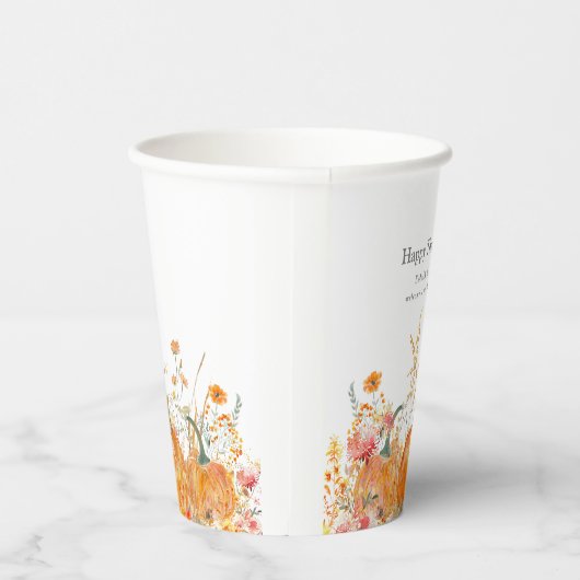 Thanksgiving Diner Pompoen Wildflower Modern Papieren Bekers (Rechts)