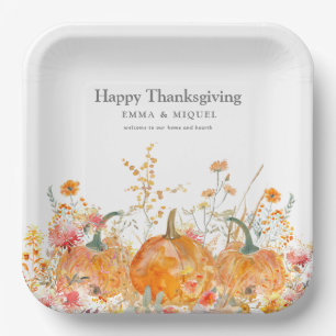 Thanksgiving Diner Pompoen Wildflower Modern Papieren Bordje