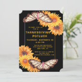 Thanksgiving Diner Potluck Zonnebloemen Vlinders Kaart (Staand voorkant)
