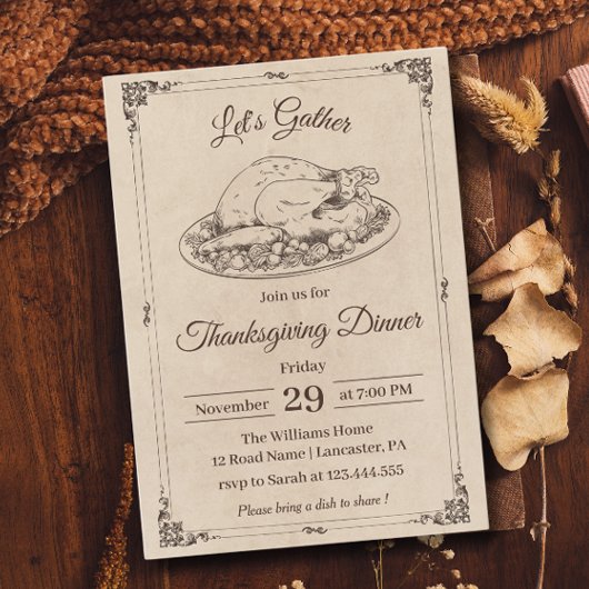 Thanksgiving Diner Turkije Rustieke  Herfst Kaart