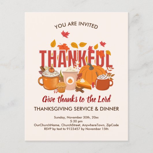 THANKSGIVING DINER Uitnodiging kerkdienst Flyer (Voorkant)