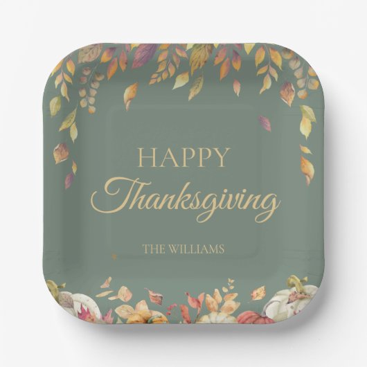Thanksgiving Diner Waterverf Herfst Sage Papieren Bordje (Voorkant)