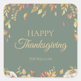 Thanksgiving Diner Waterverf Herfst Sage Vierkante Sticker
