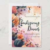 Thanksgiving Diner Waterverf Pompoen Uitnodiging (Voorkant)