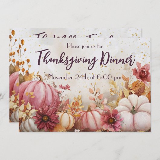 Thanksgiving Diner Waterverf Pompoenen Uitnodiging (Voorkant / Achterkant)