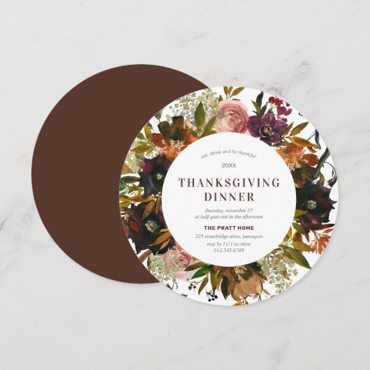 Thanksgiving Dinner Burgundy Red Floral Modern Kaart (Voorkant / Achterkant)