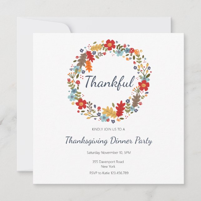 Thanksgiving Dinner Invitation Thankful Wreath (Voorkant)