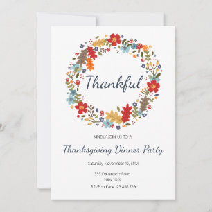 Thanksgiving Dinner Invitation Thankful Wreath Kaart
