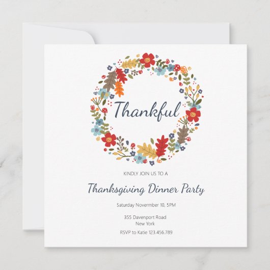 Thanksgiving Dinner Invitation Thankful Wreath Save The Date (Voorkant)
