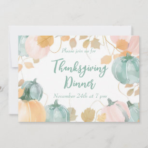 Thanksgiving Dinner Invitation Waterverf Pompoen Kaart