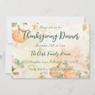 Thanksgiving Dinner Invitation Waterverf Pompoen Kaart