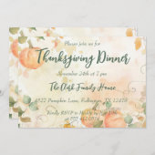 Thanksgiving Dinner Invitation Waterverf Pompoen Kaart (Voorkant / Achterkant)