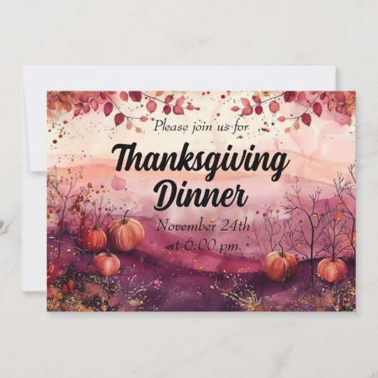 Thanksgiving Dinner Invitation Waterverf Pompoenen Kaart (Voorkant)