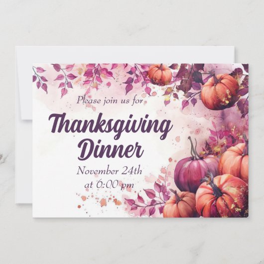 Thanksgiving Dinner Invitation Waterverf Pompoenen Kaart (Voorkant)