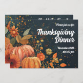 Thanksgiving Dinner Invitation Waterverf Pompoenen Kaart (Voorkant / Achterkant)