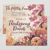 Thanksgiving Dinner Invitation Waterverf Pompoenen Kaart (Voorkant / Achterkant)