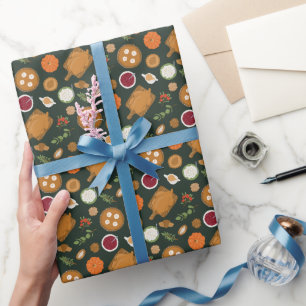 Thanksgiving Dinner Maaltijdpatroon Groen Cadeaupapier