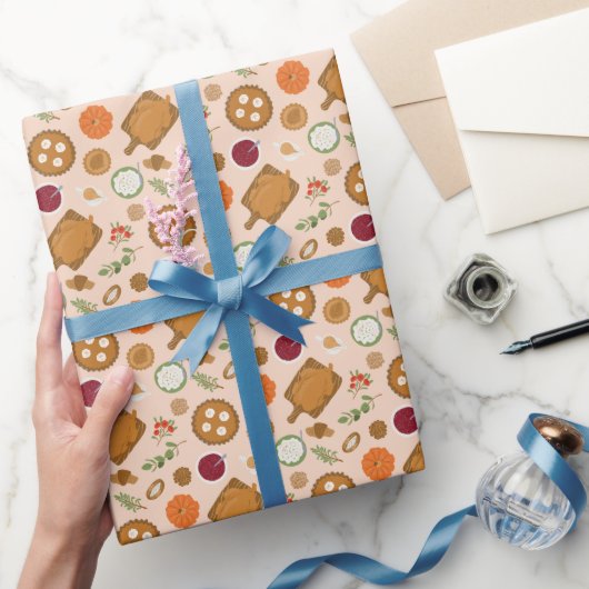 Thanksgiving Dinner Meal Pattern Pink Cadeaupapier (Geschenken)