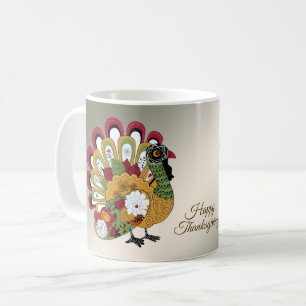 Thanksgiving Dinner Party Colorful Floral Turkey Koffiemok