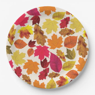Thanksgiving Dinner Party Fall Colors Bladeren Papieren Bordje