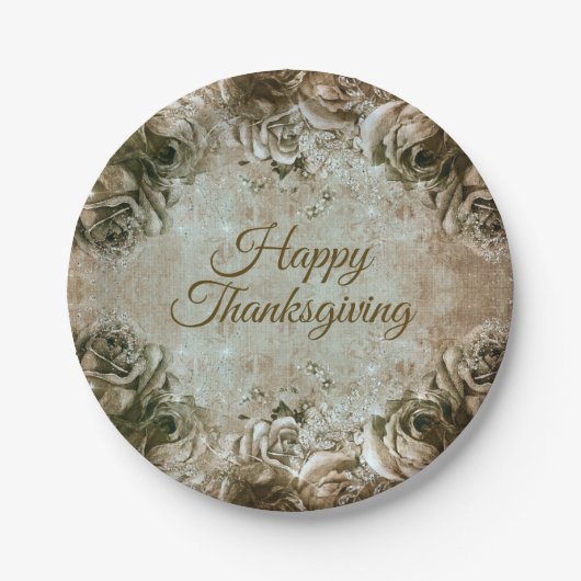 Thanksgiving Dinner Party Floral Rustic Papieren Bordje (Voorkant)
