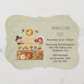 Thanksgiving Dinner Party - Pilgrim Illustration Kaart (Voorkant / Achterkant)