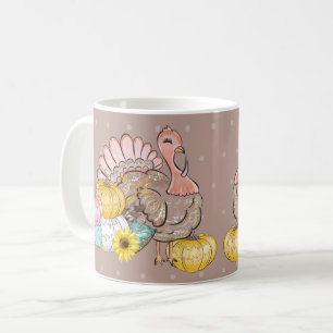 Thanksgiving Dinner Party Turkey Pumpkins Pink Tan Koffiemok