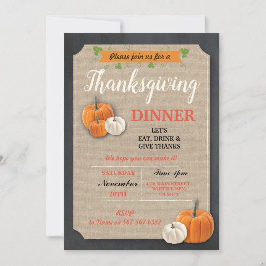 Thanksgiving Dinner Pompoenen Rustieke Krijt Uitno Kaart (Voorkant)