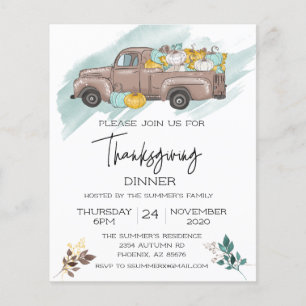 Thanksgiving Dinner Pumpkin Truck Waterverf Uitnod Flyer