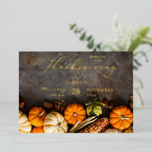 Thanksgiving Dinner Pumpkins Folie Uitnodiging (Staand Voorkant)