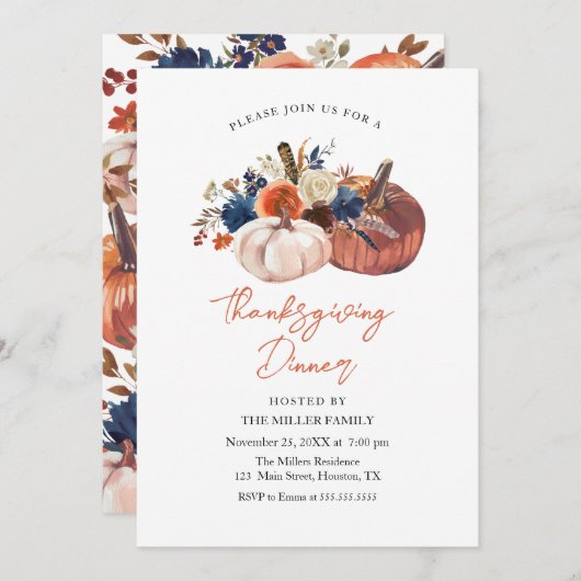 Thanksgiving Dinner Pumpkins Invitation (Devant / Derrière)