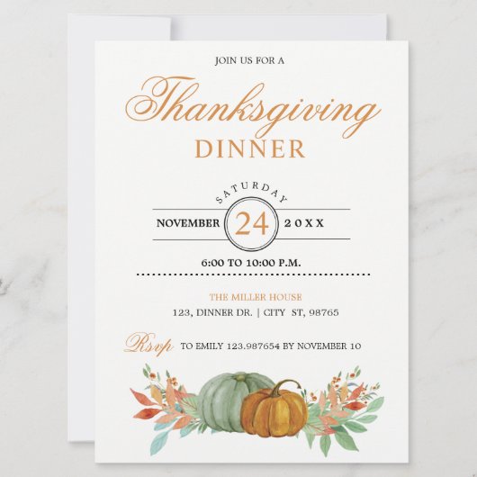 Thanksgiving Dinner Pumpkins Invitation Kaart (Voorkant)