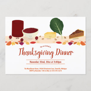 Thanksgiving Dinner Smiling Foods Cartoon Bladeren Kaart
