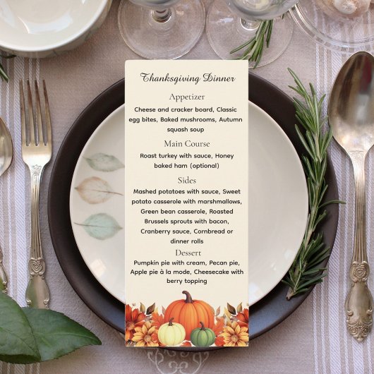 Thanksgiving dinner Thankful Message menu card Kaart
