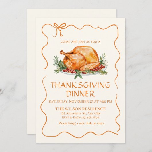 Thanksgiving Dinner Turkey Kaart (Voorkant / Achterkant)