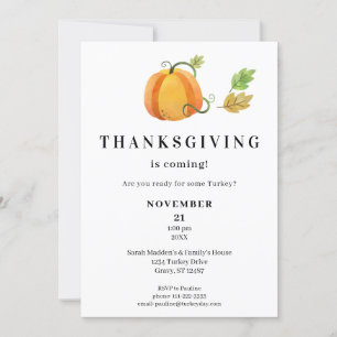 Thanksgiving Dinner Waterverf Pompoen- Wit Kaart