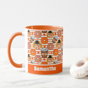 Thanksgiving donuts en koffie Herfst Oranje strepe Mok
