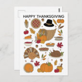Thanksgiving Doodles mignonette carte postale illu (Devant / Derrière)