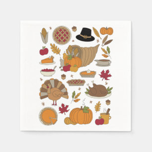Thanksgiving Doodles schattig geïllustreerd Servet
